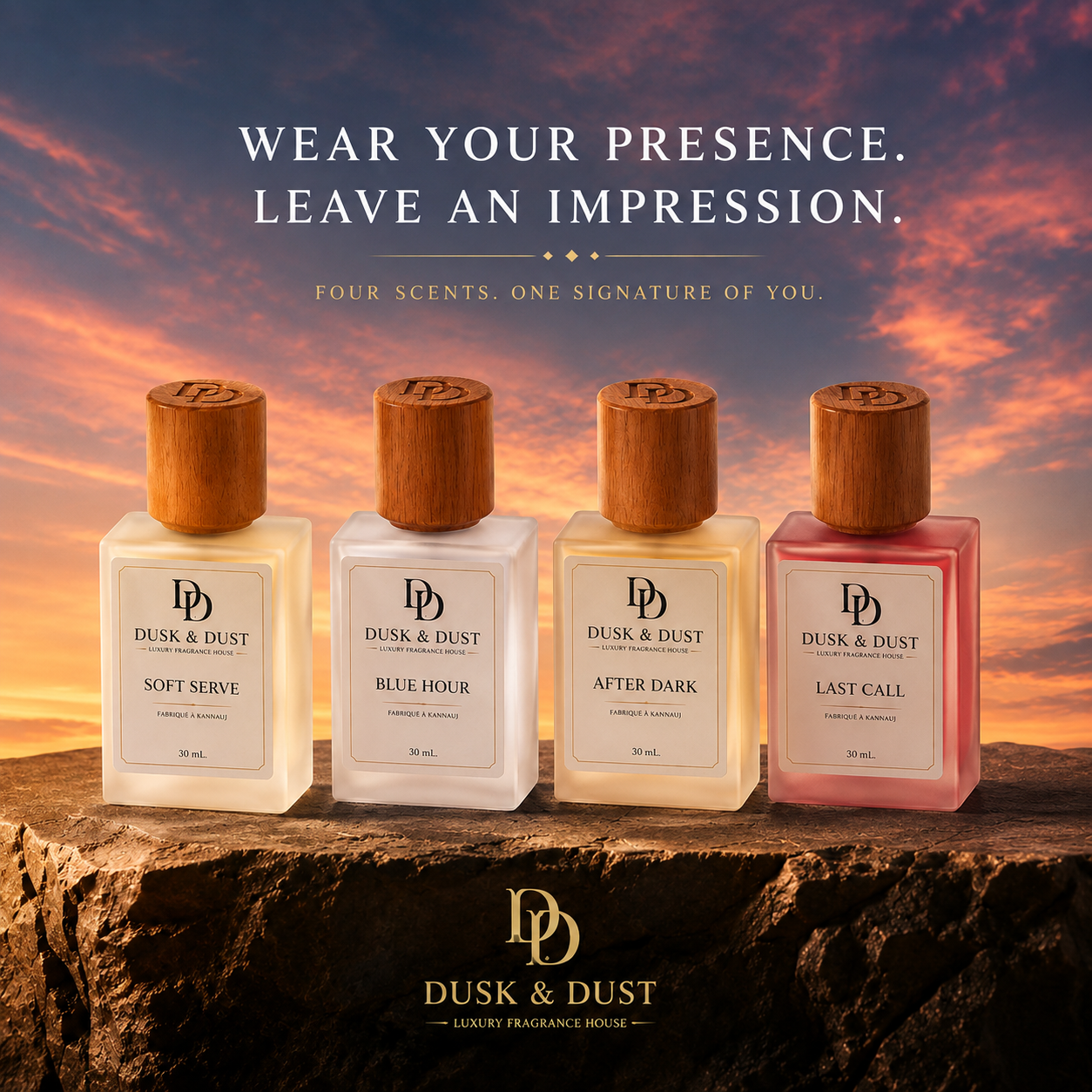 Dusk & Dust After Dark perfume bottle and packaging