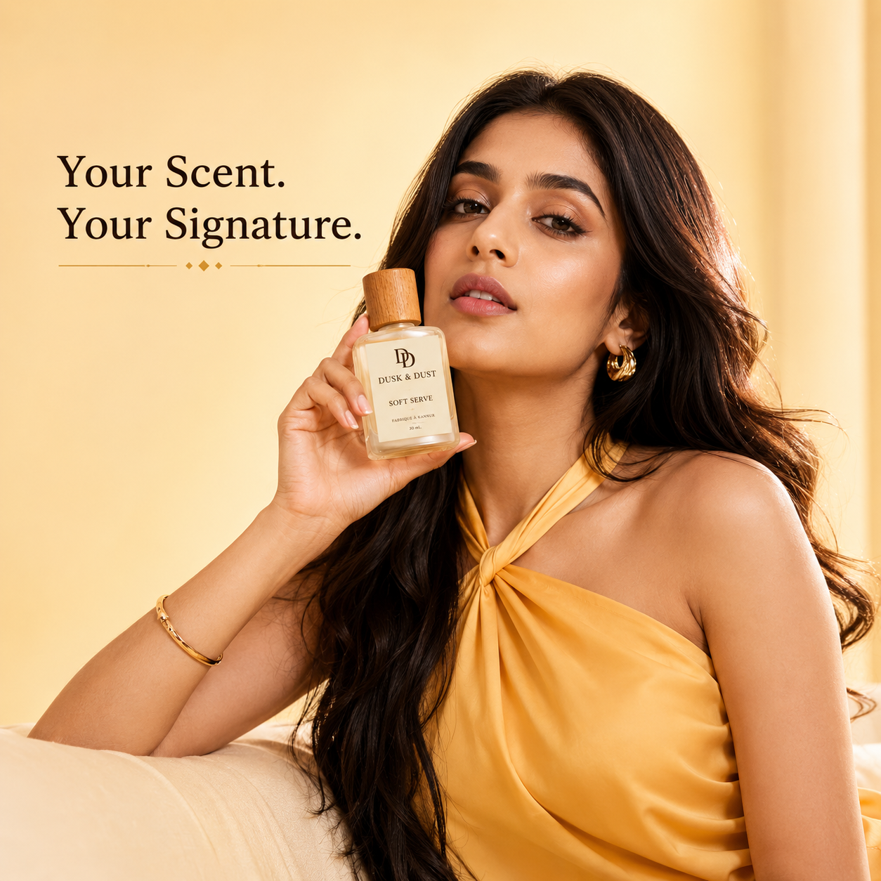 Dusk & Dust Soft Serve fragrance bottle lifestyle image